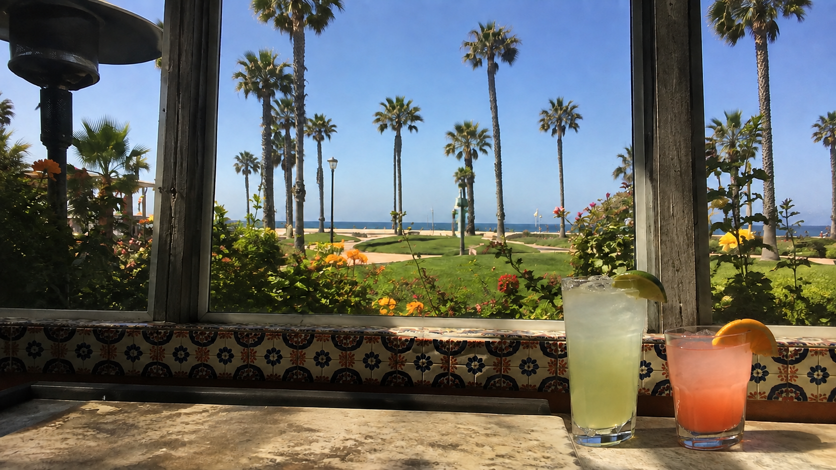 The view from La Playita across Noble Park toward the Pacific Ocean